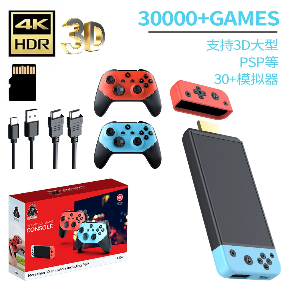 Mini 3D M66 Game Console Portable Handheld Wireless 4K Gaming Stick with 20000+ Classic Video Games