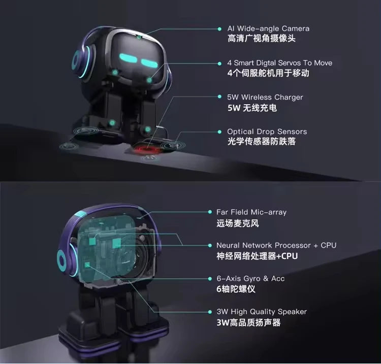New Design Emo Robot Emotional Voice Ai Desktop Toys Children Compansion Pet Vector Robot Christmas Gift