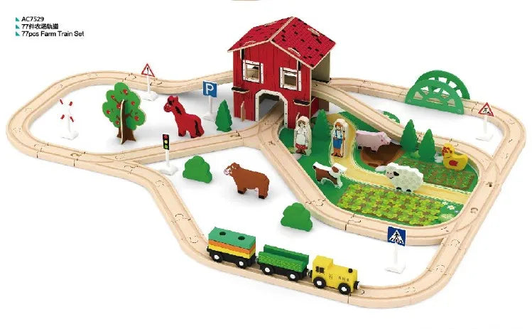 Farm Railway Wooden Train Track Set Kids' Slot Toy Train Set Toy for Kids with Wooden Toys Train