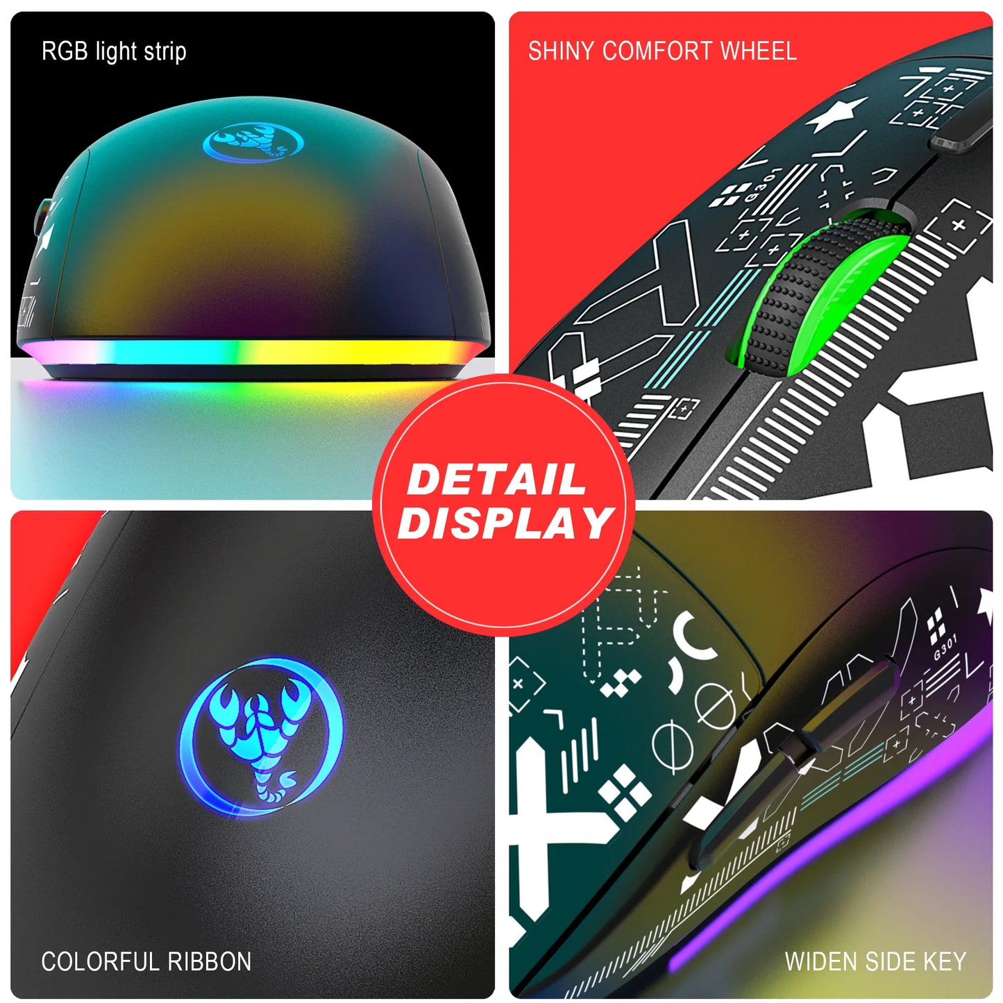 2.4G USB Wireless RGB Backlight Rechargeable Gaming Mouse for iPad Tablet Laptop Computer Right Hand Orientation