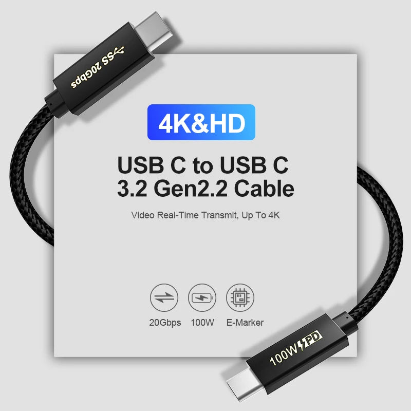 USB C to C 20Gbps Fast Speed Data 5A Charging USB3.2 PD Cable