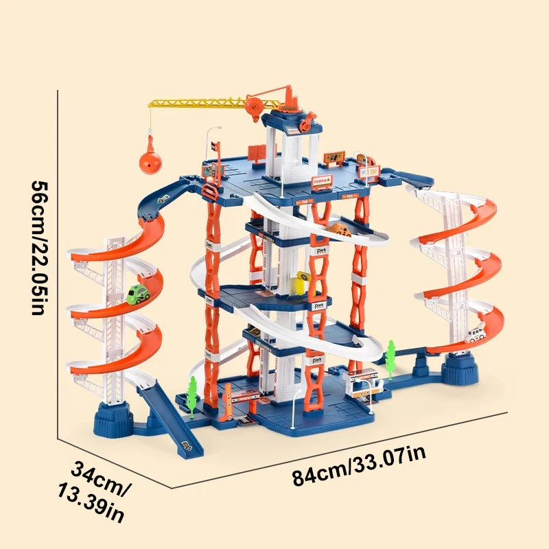 Children's Track Toy Simulated Parking Lot with Double Slide Toy Set Boys' Educational Holiday Birthday Gift Toy Set