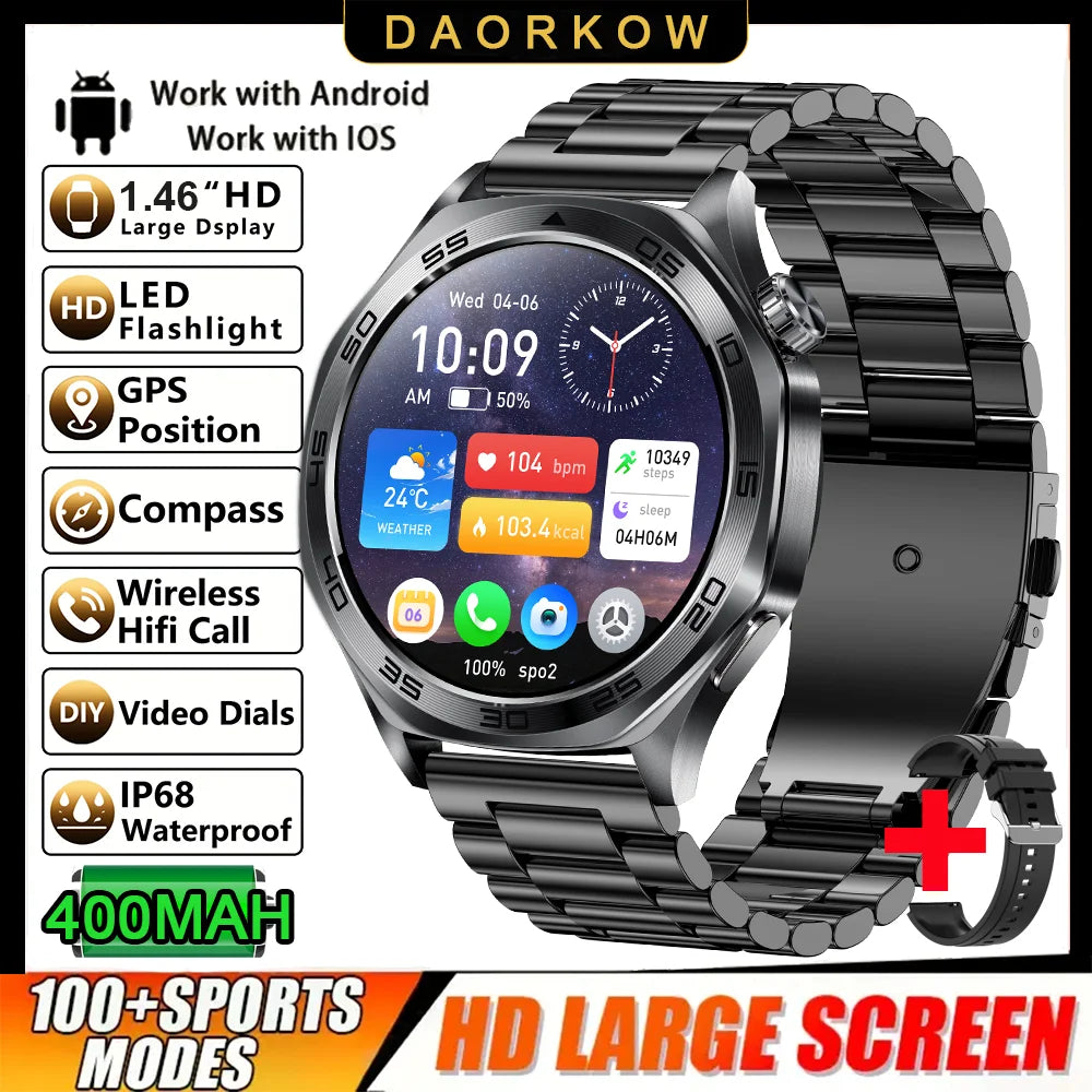 2026 new smartwatch with 1.46-inch IPS display, Ipx8 water resistance rating. 400 mAh battery featuring over 100 activity modes,