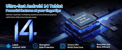10Inch Tablet Android14 12GB RAM 64GB ROM Octa Core WiFi Dual Camera with Stylus Keyboard Mouse Headphones Case Computer PAD Set