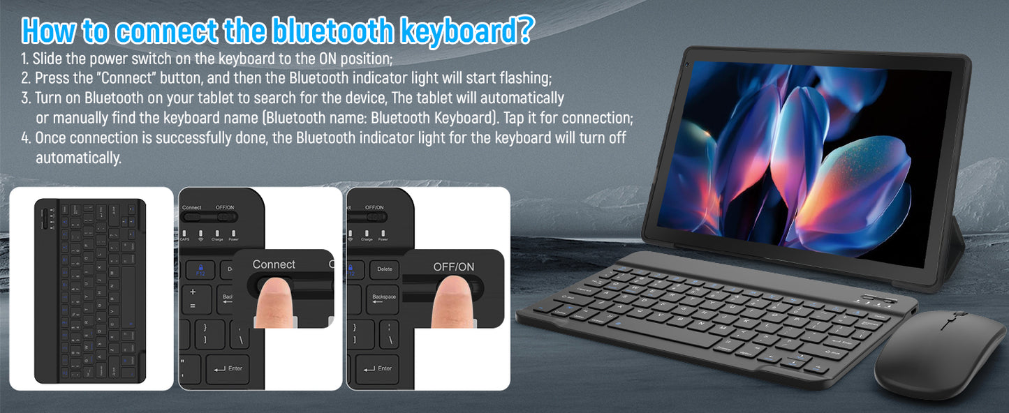 10Inch Tablet Android14 12GB RAM 64GB ROM Octa Core WiFi Dual Camera with Stylus Keyboard Mouse Headphones Case Computer PAD Set