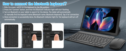 10Inch Tablet Android14 12GB RAM 64GB ROM Octa Core WiFi Dual Camera with Stylus Keyboard Mouse Headphones Case Computer PAD Set