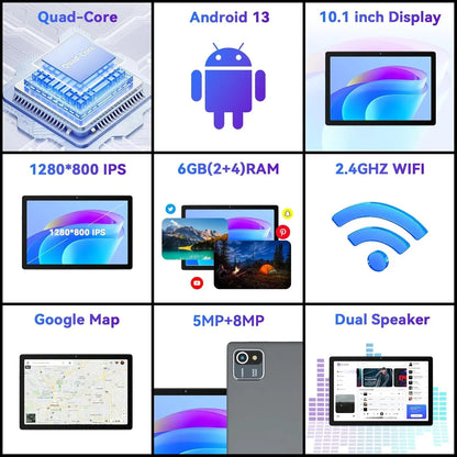 AEEZO MB1001 10 Inch Android Tablet Quad-Core 6GB RAM 64GB ROM 5MP+8MP Dual Camera HD IPS Display WiFi Bluetooth PC Pad Tablets
