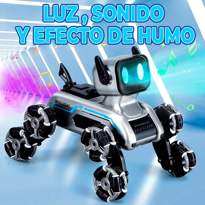 8WD RC Dog Toy Robot Electronic Musical Plastic Toy with RGB LED Lights Sound Smoke STEM Educational Four-Wheeled Mecanum Wheel