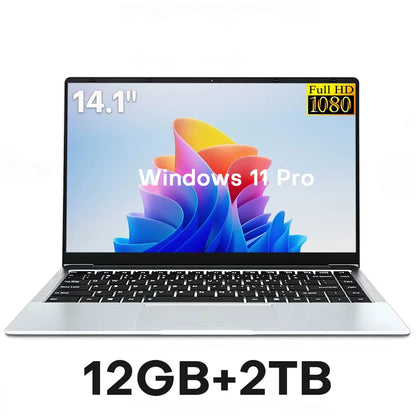 14.1" Laptop Computer Windows 11 Pro Intel Atom A3950 Notebook PC 12GB RAM 512GB 1TB M.2 SSD 1920*1080P Office Study Computer