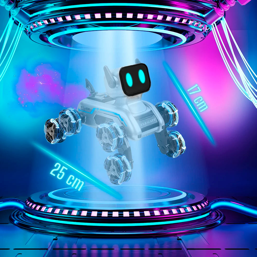 8WD RC Dog Toy Robot Electronic Musical Plastic Toy with RGB LED Lights Sound Smoke STEM Educational Four-Wheeled Mecanum Wheel