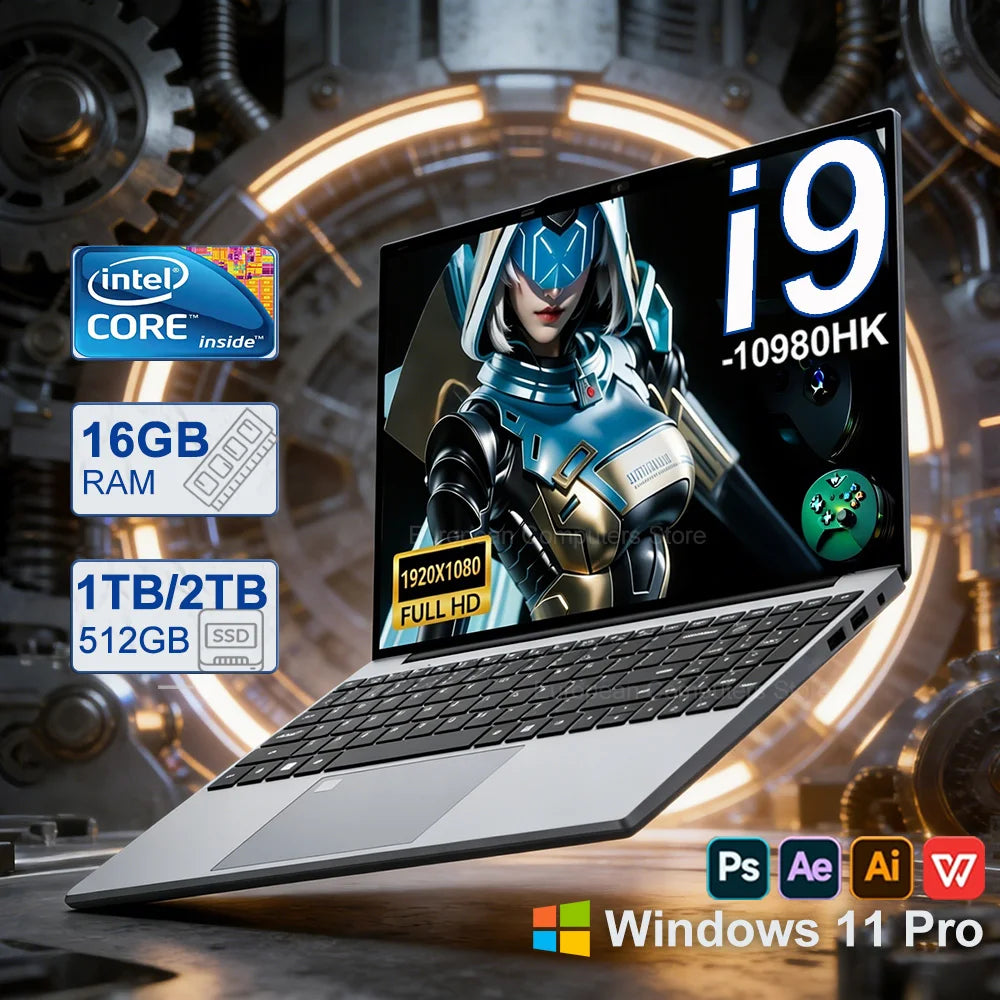 15.6" Intel Core i9 10980HK Laptop Computer PC Windows 11 Pro 16GB DDR 1TB 2TB SSD i9 Laptops Office Fingerprint Unlock Notebook PC