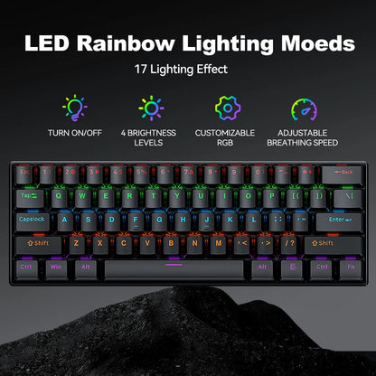 Full Keys Hotswappable Russian Layout Mechanical Keyboard Gaming Customized OEM Keyboard 63keys TKL Wired Keyboard for PC Laptop