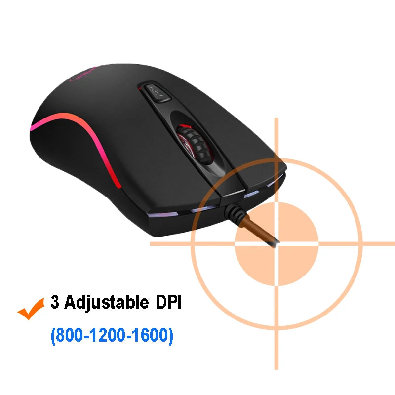 Umila USB Wired Gaming Mouse with RGB Backlit Ergonomic Design 1600 DPI 4 Buttons 1.5m Cable for Both Hands for PC Gamers