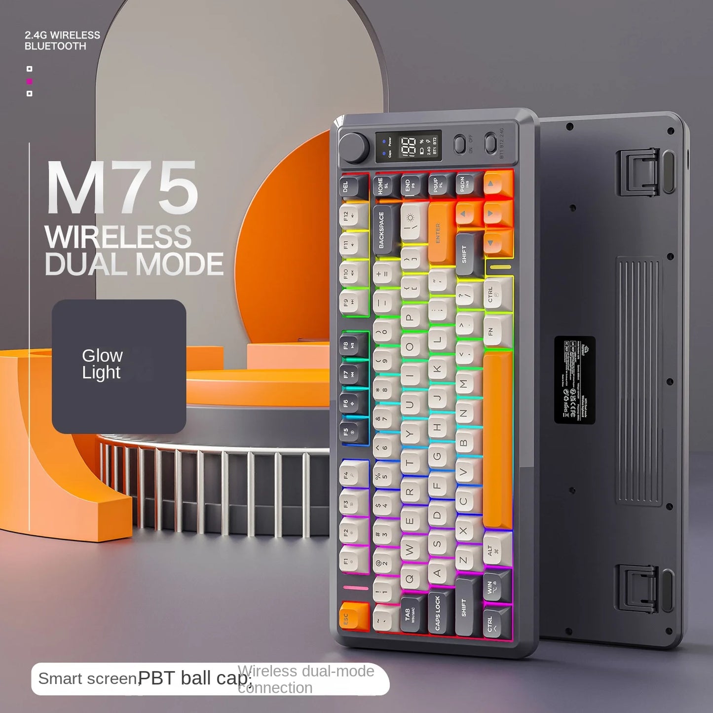 Free Wolf M75 Wireless Dual-Mode Mechanical Membrane Keyboard 87 Keys RGB Backlit Gaming E-Sports Office Use USB-C PBT