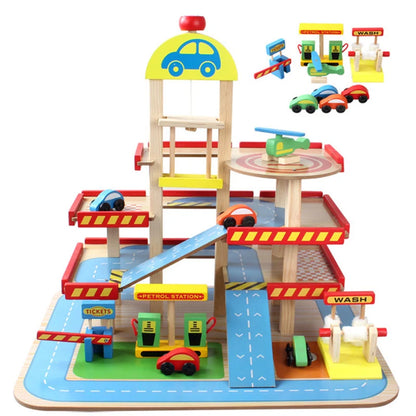 Kids Boys Wooden Cars Parking Lot Play Set Garage Educational Slot Toys