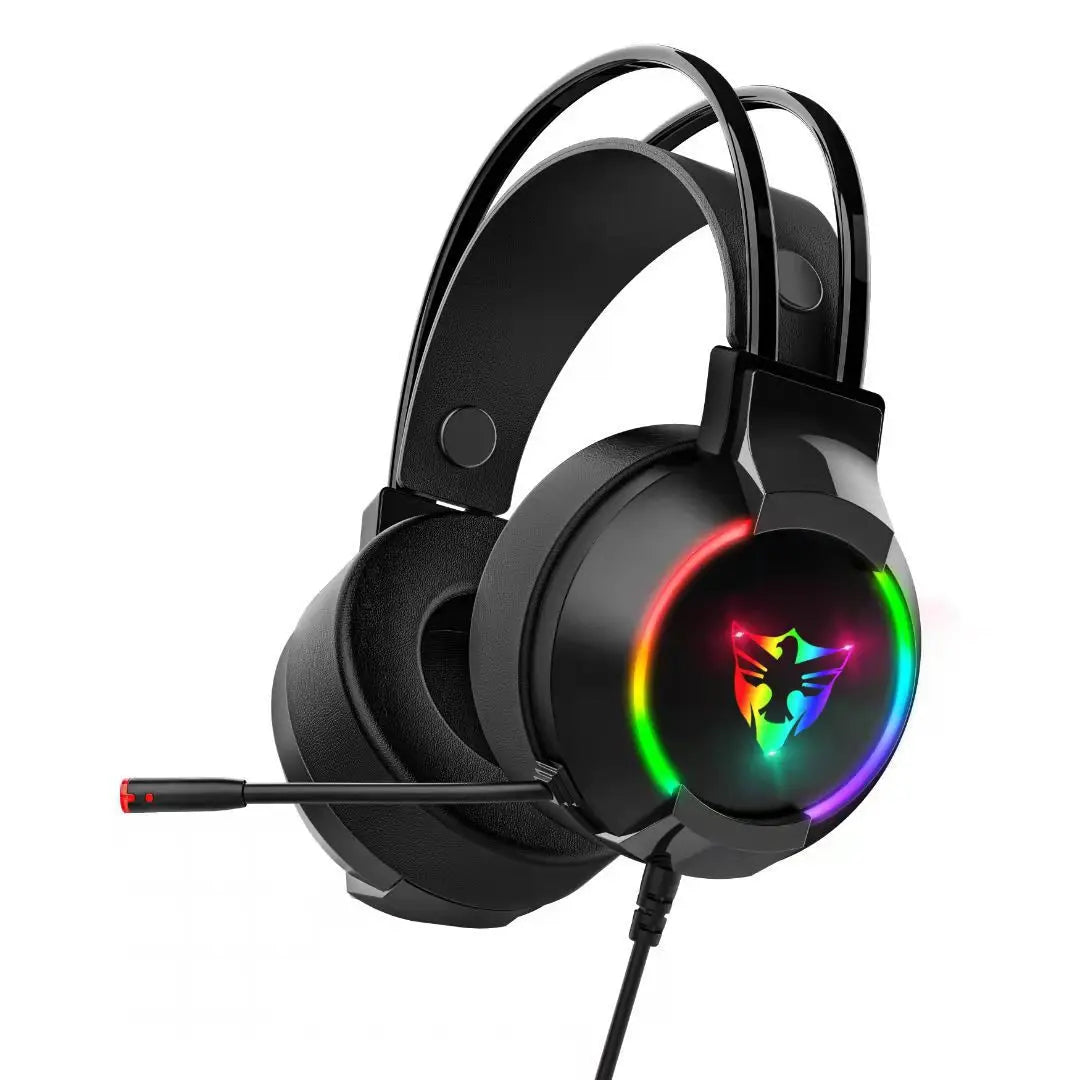 Computer E-sports Wired Gaming Headset Microphone 7.1 Channel RGB Luminous Leather Active Noise Hearing Aid Aviation