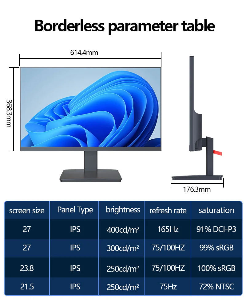 21.5 23.8 27 Inch IPS Gaming Monitor 1K 2K LCD PC Screen 75Hz 100Hz 165Hz Frameless LED Esports Computer Display TFT Panel Type