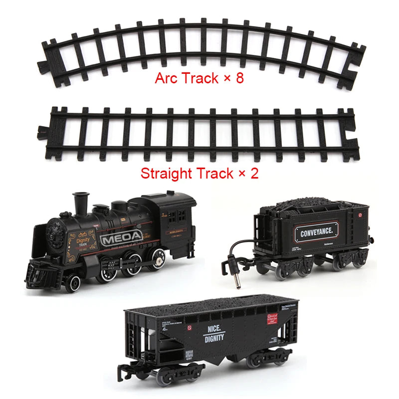 Metal Classic Electric Train Track Electric Railway with Smoke Sound & Light for Children Metal Alloy Train Set