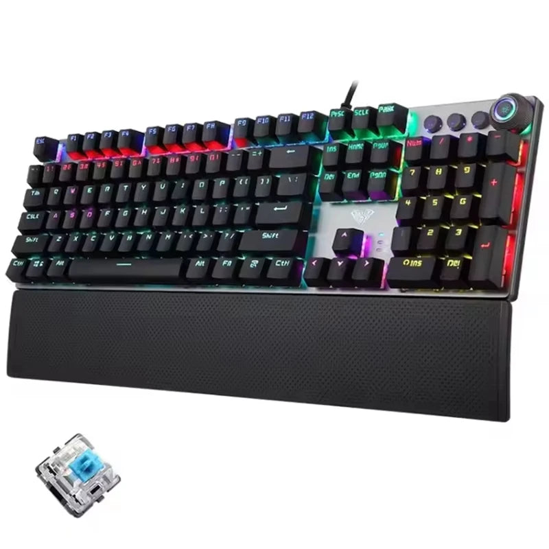 Wholesale AULA F2088 Wired USB 108 Keys Blue Switch 7-RGB Color Lighting Mixed Metal  Mechanical Gaming Keyboard