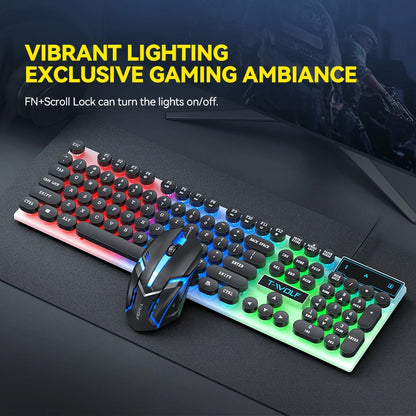 T-WOLF Professional LED Wired Gaming Keyboard and Mouse Combo Backlit Full Size 104keys Punk Keyboard Mouse for Gamer Desktop