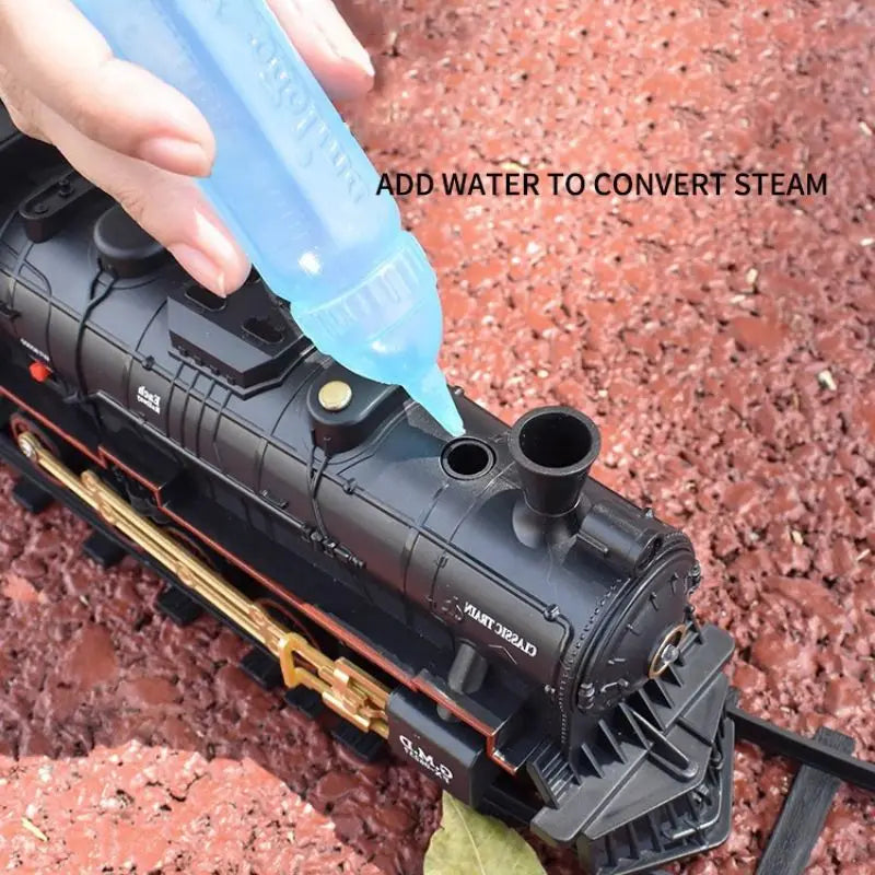 Classical Railway Train Slot Toys ABS Water Steam Locomotive Add Water to Smoke Electric Train Set with Light & Sound