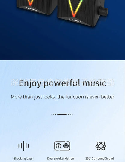 E-1062 High Quality Computer Cable Bass Cannon RGB LED Lighting 3D Stereo Surround Sound 2-Piece Desktop E-sports Gaming Speaker