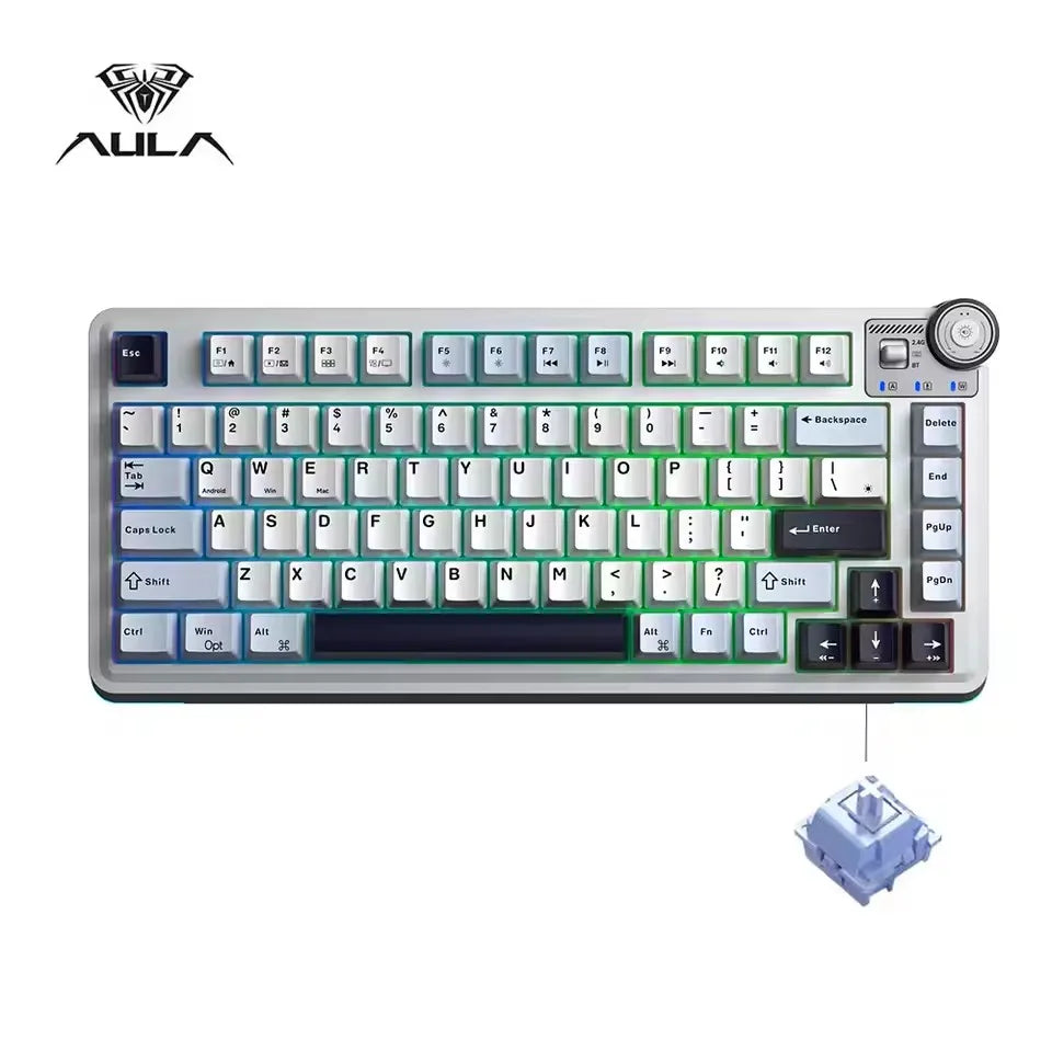 Aula AU75 Wireless Gaming Mechanical Keyboards Tri-Mode 2.4G/BT/Wired Hot Swappable With RGB Backlit Media Knob 75 Key Keyboards