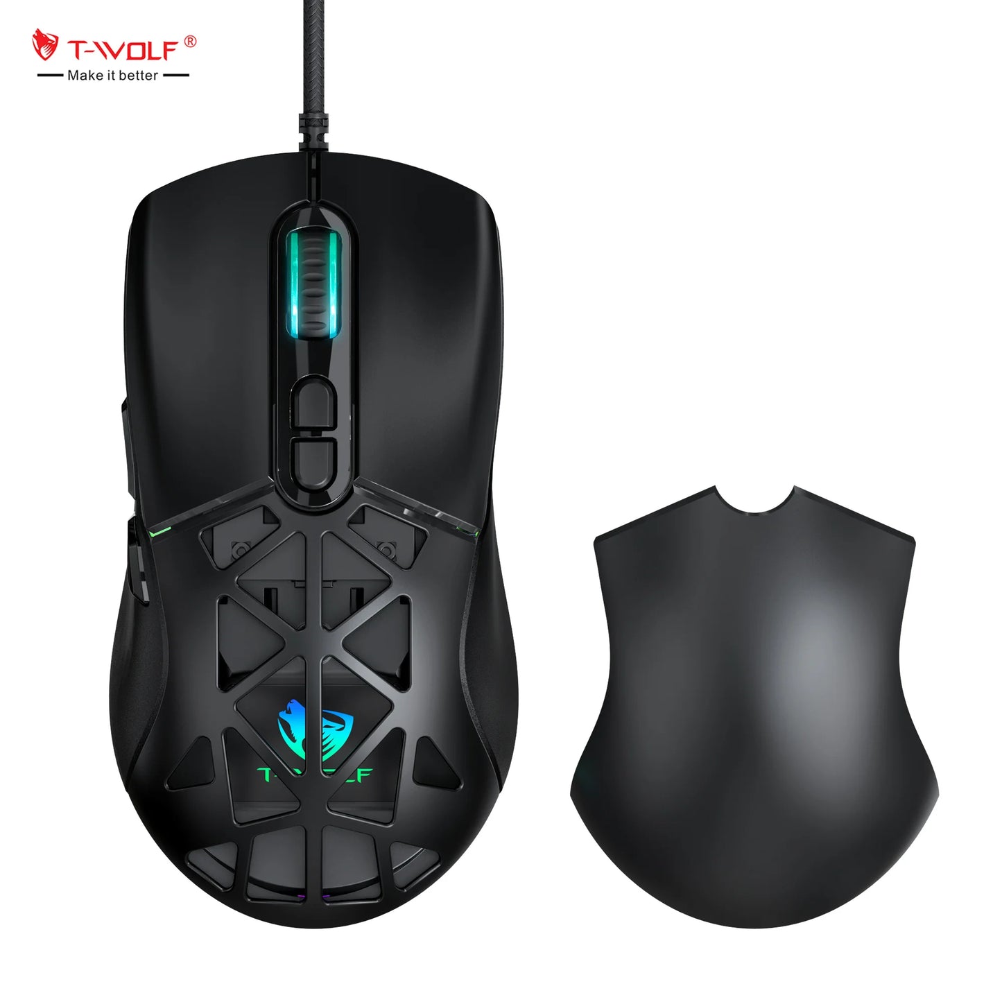T-WOLF G520 Gaming Mouse RGB Cable Game Mouse INST 8251 Magnetic Back Cover Hole Game Mouse with Software for Laptop Pc Gaming
