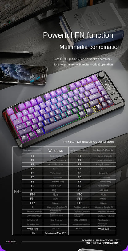Free Wolf M75 Wireless Dual-Mode Mechanical Membrane Keyboard 87 Keys RGB Backlit Gaming E-Sports Office Use USB-C PBT
