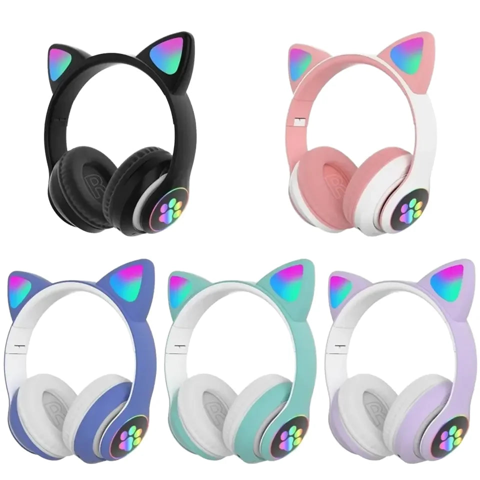 HiFi Universal Cute RGB  Wireless Headphones STN28 Cat Ears Wireless Headphone Stereo Music Light up Gaming Headset with Mic