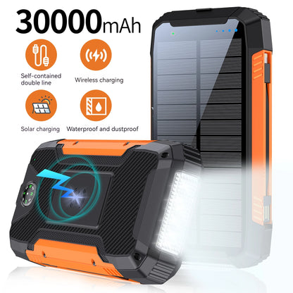 30000mAh Large Capacity Led Light Portable Solar Power Bank Dual Usb TYPE-C 3 Output Solar Charger Mobile Power Bank