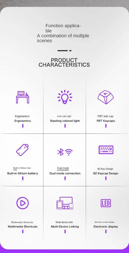 Free Wolf M75 Wireless Dual-Mode Mechanical Membrane Keyboard 87 Keys RGB Backlit Gaming E-Sports Office Use USB-C PBT