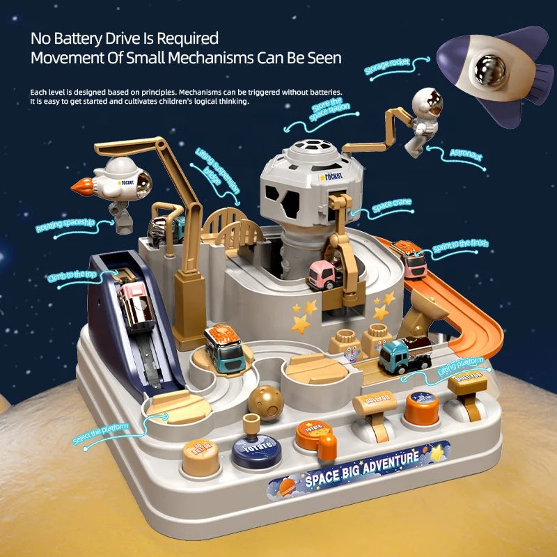 Children's Puzzle Car Adventure Game Track Parking Toy Car Set Astronaut Orbital Glide Car Toy Cosmic Adventure Educational Toys
