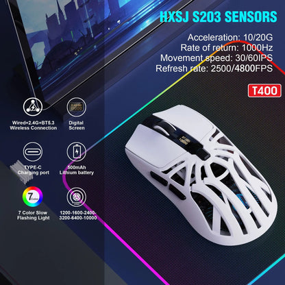 Hot 3 Mode Tri-mode Gaming Mouse Wireless Silent RGB Honeycomb Gaming Mouse Ergonomic 2.4G/BT/Wired E-sports Mice for PC