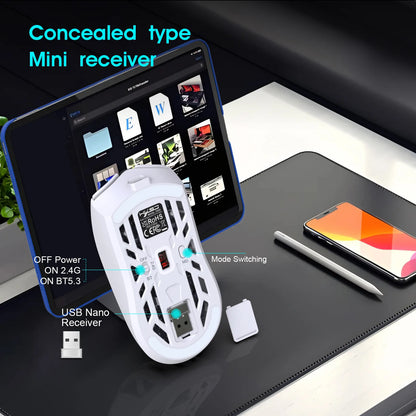 Hot 3 Mode Tri-mode Gaming Mouse Wireless Silent RGB Honeycomb Gaming Mouse Ergonomic 2.4G/BT/Wired E-sports Mice for PC