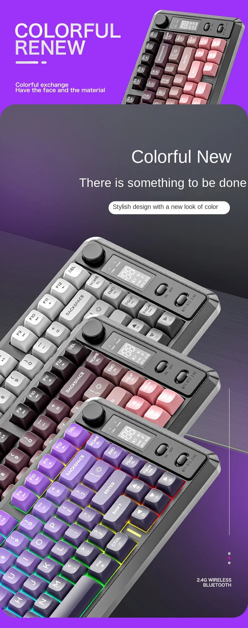 Free Wolf M75 Wireless Dual-Mode Mechanical Membrane Keyboard 87 Keys RGB Backlit Gaming E-Sports Office Use USB-C PBT