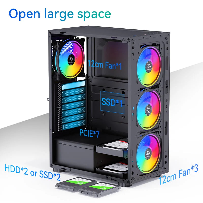 Snowman ATX Mid Tower Gaming Chassis Aluminum Alloy Tempered Glass Side Panel Optimized Airflow