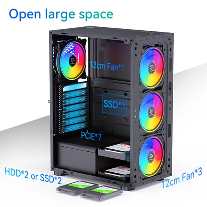Snowman ATX Mid Tower Gaming Chassis Aluminum Alloy Tempered Glass Side Panel Optimized Airflow
