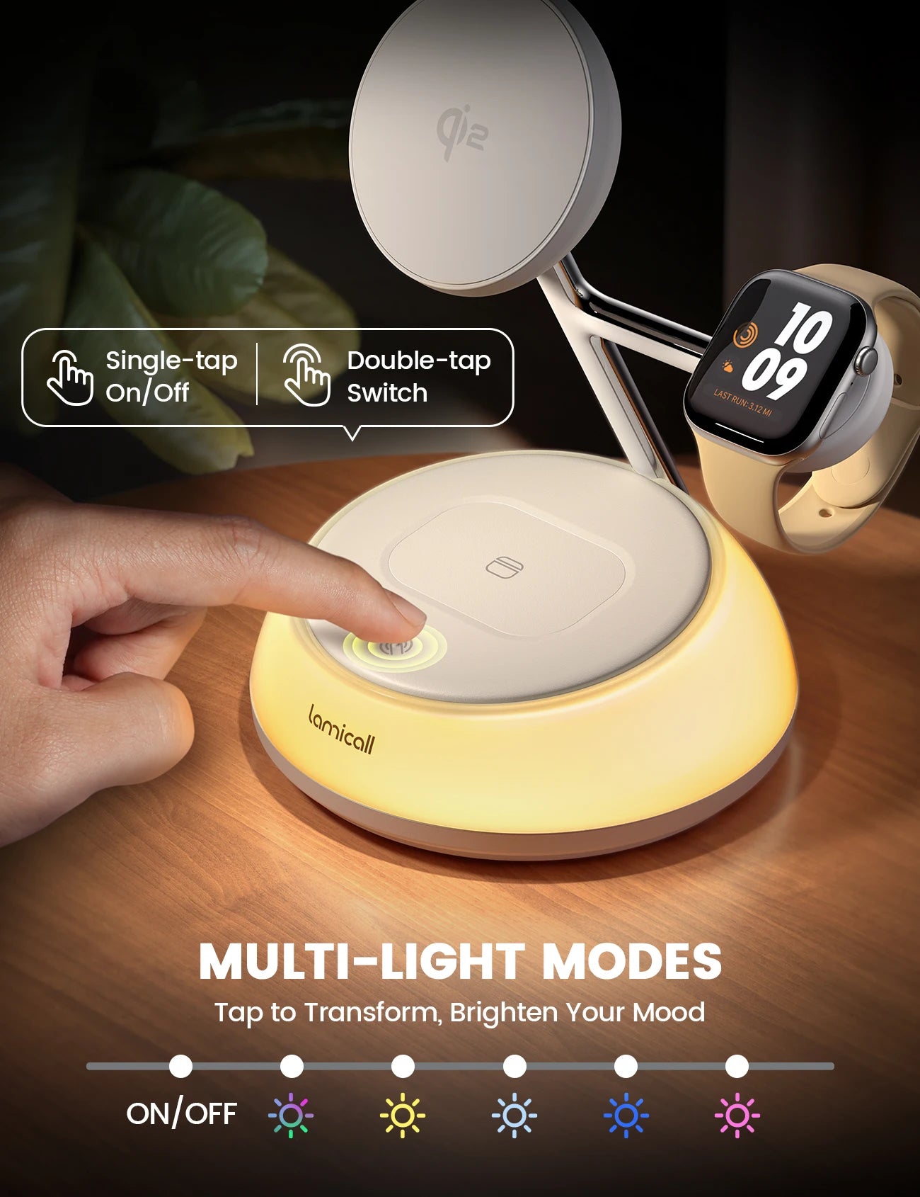 Lamicall T8L Qi2 Certified Wireless Charging Station 4in1 Magnetic Fast Wireless Charger Stand Night Light T7 Smart Phone Watch