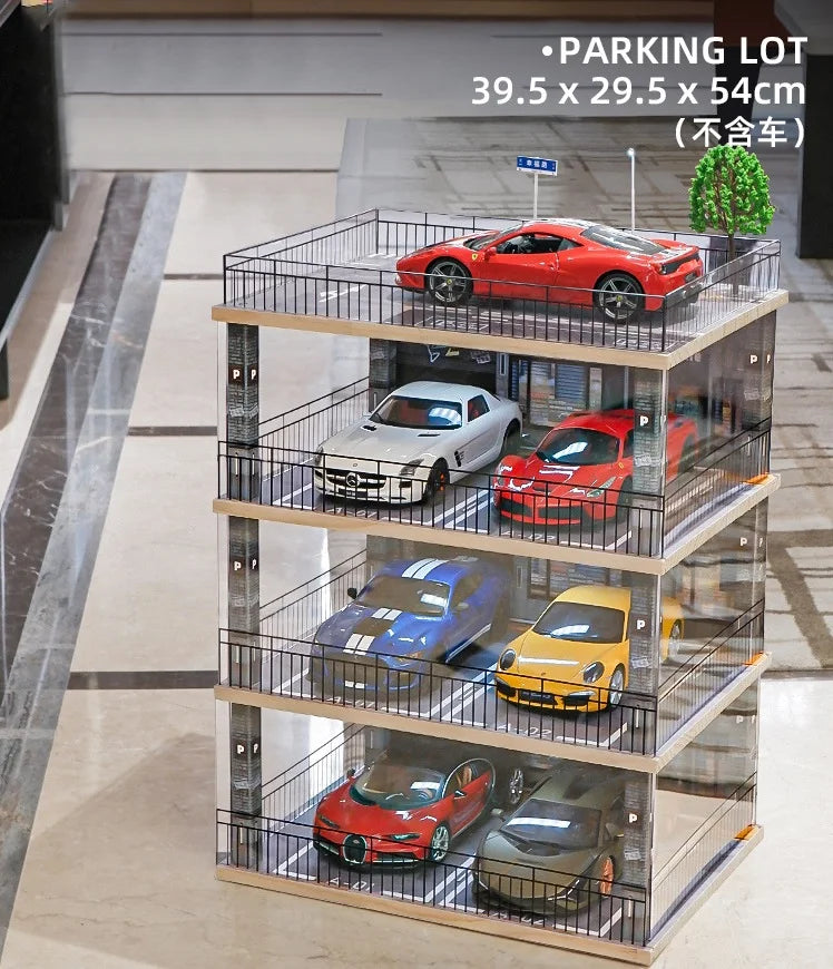 2024-11 Parking Lot 1:18 Diecast Car Model Parking Space  Solid Wood Garage Model Handmade DIY Scene Customization