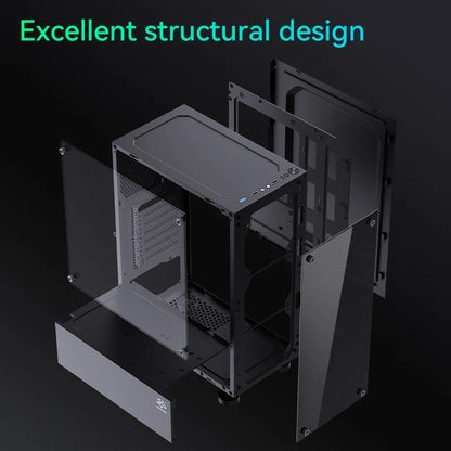 Snowman ATX Mid Tower Gaming Chassis Aluminum Alloy Tempered Glass Side Panel Optimized Airflow