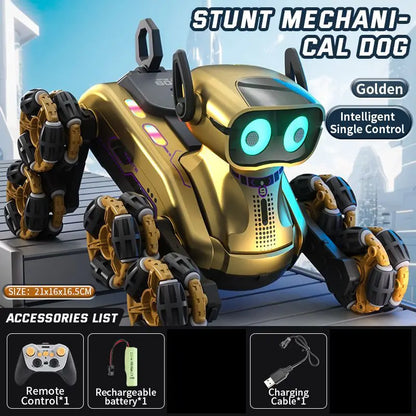 KOUYIKOU RC TOY Eight-Wheel Stunt Robot Dog Remote Control and Remote Control Watch Intelligent Educational Robot Dog for Kids