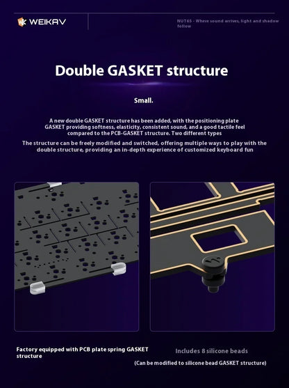 Weikav Nut65 Tri-Mode 6000mAh Mechanical Gaming Keyboard Kit QWERTY Wired/Wireless ARGB Rhythm DIY AO&EP Sound Reactive Lighting