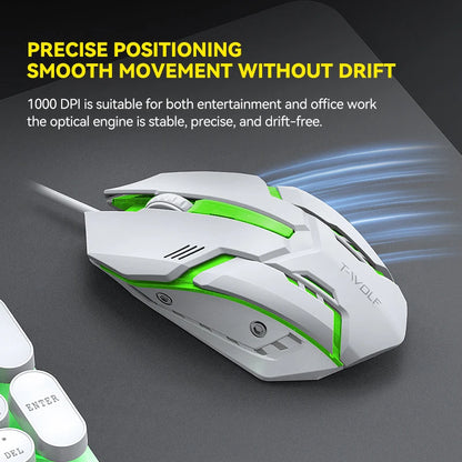 T-WOLF Professional LED Wired Gaming Keyboard and Mouse Combo Backlit Full Size 104keys Punk Keyboard Mouse for Gamer Desktop