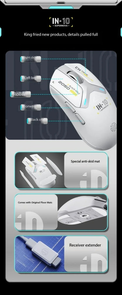 Inphic IN10 3D Ergonomic Lightweight Rechargeable for 2.4GHz Wireless Mouse Programmable 6 Buttons RGB Backlit Gaming