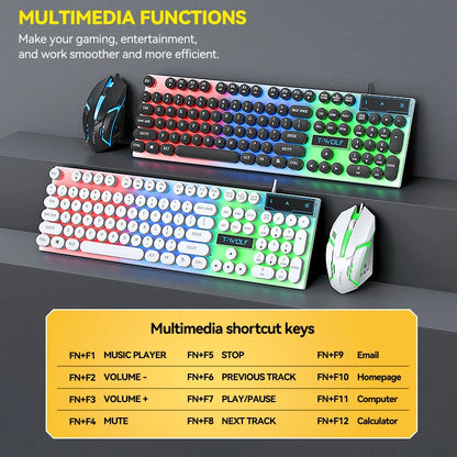 T-WOLF Professional LED Wired Gaming Keyboard and Mouse Combo Backlit Full Size 104keys Punk Keyboard Mouse for Gamer Desktop