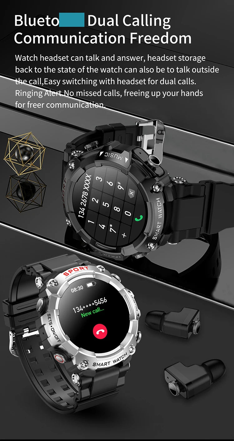T96 Smart Watch with Earphones BT Call Music Headset Player T96 Heart Rate Sleep Monitor Smart Watch with Earbuds 2 in 1