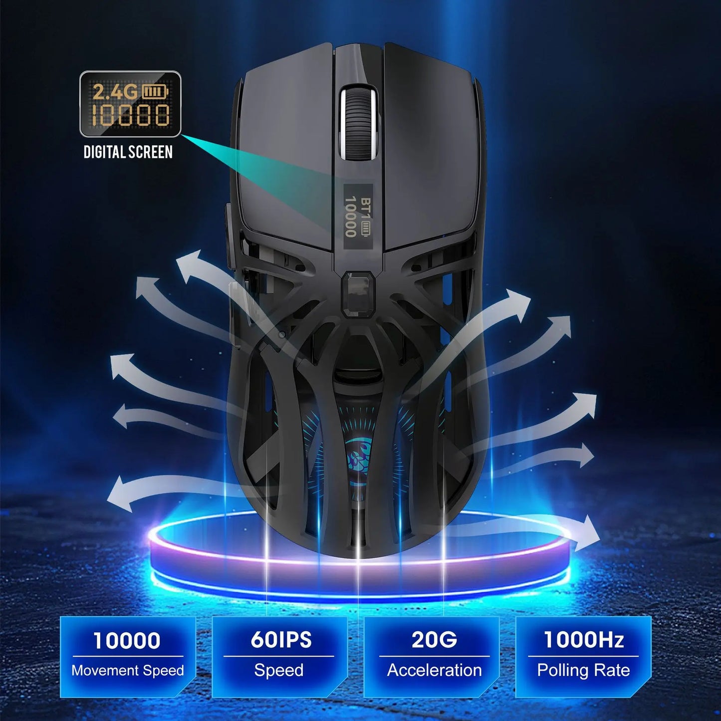 Hot 3 Mode Tri-mode Gaming Mouse Wireless Silent RGB Honeycomb Gaming Mouse Ergonomic 2.4G/BT/Wired E-sports Mice for PC