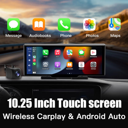 CARABC 10.25 Inch Carplay Screen Portable Waterproof Android Auto Display Screen for Car Universal Dashcam With Dash Cam