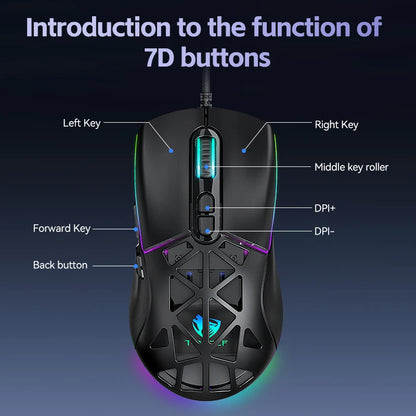 T-WOLF G520 Gaming Mouse RGB Cable Game Mouse INST 8251 Magnetic Back Cover Hole Game Mouse with Software for Laptop Pc Gaming